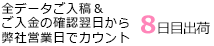全データご入稿＆ご入金の確認翌日から弊社営業日でカウント、8日目出荷